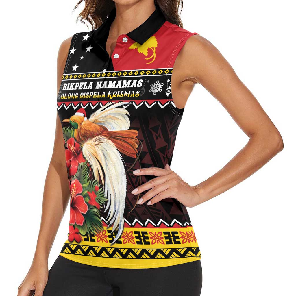 Papua New Guinea Christmas Women Sleeveless Polo Shirt Bird Of Paradise Hamamas Krismas