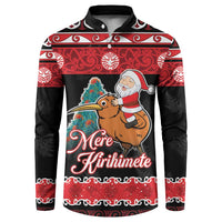 New Zealand Christmas Button Sweatshirt Funny Santa Riding Kiwi Meri Kirihimete LT05 Black - Polynesian Pride