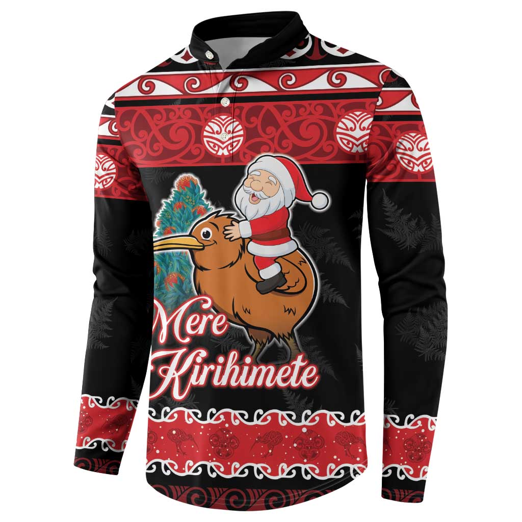 New Zealand Christmas Button Sweatshirt Funny Santa Riding Kiwi Meri Kirihimete LT05 - Polynesian Pride