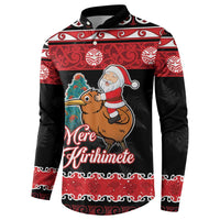 New Zealand Christmas Button Sweatshirt Funny Santa Riding Kiwi Meri Kirihimete LT05 - Polynesian Pride