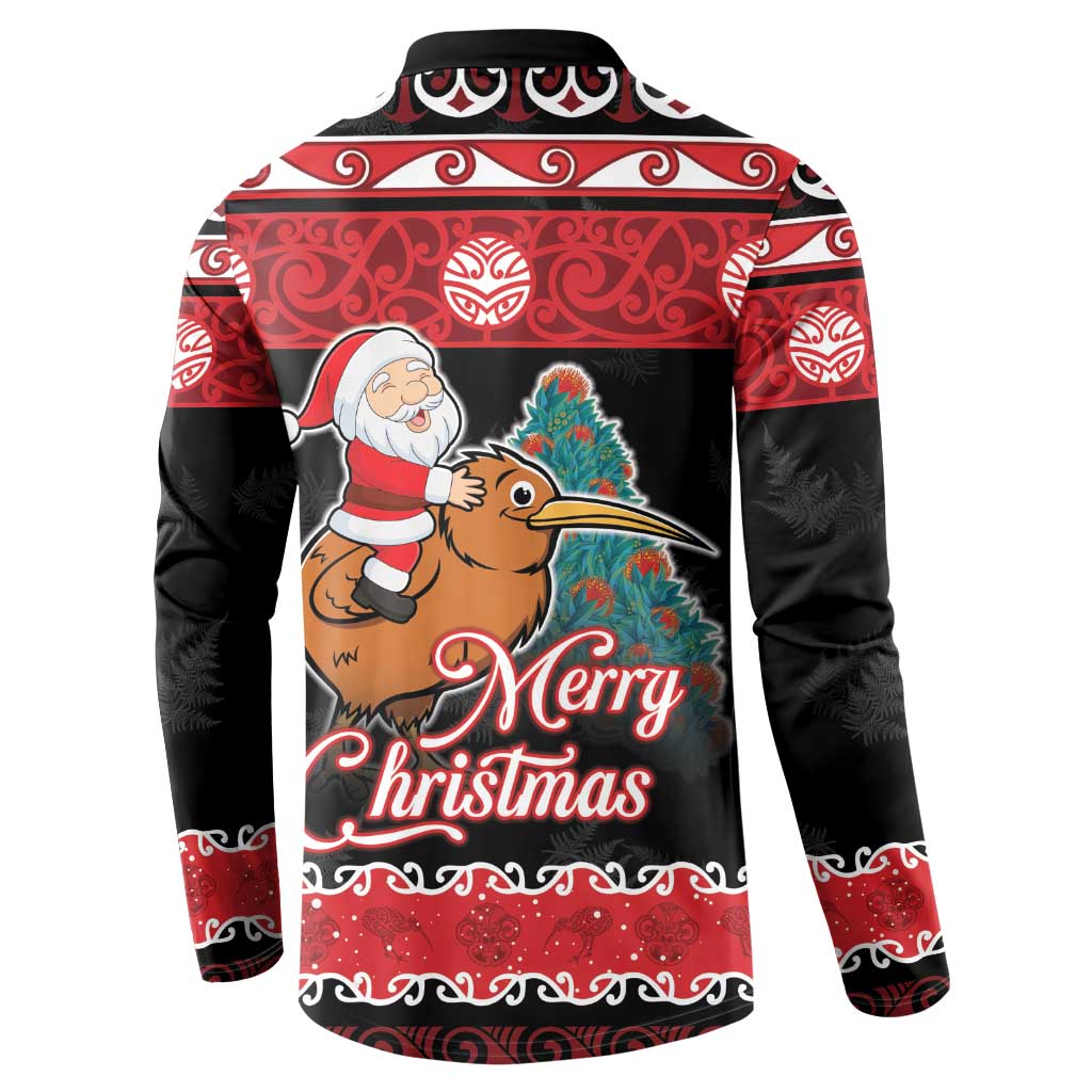 New Zealand Christmas Button Sweatshirt Funny Santa Riding Kiwi Meri Kirihimete LT05 - Polynesian Pride