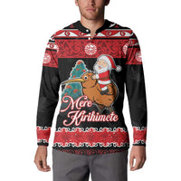 New Zealand Christmas Button Sweatshirt Funny Santa Riding Kiwi Meri Kirihimete LT05 - Polynesian Pride