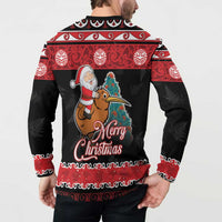 New Zealand Christmas Button Sweatshirt Funny Santa Riding Kiwi Meri Kirihimete LT05 - Polynesian Pride