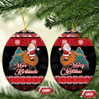 New Zealand Christmas Ceramic Ornament Funny Santa Riding Kiwi Meri Kirihimete