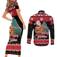 New Zealand Christmas Couples Matching Short Sleeve Bodycon Dress and Long Sleeve Button Shirt Funny Santa Riding Kiwi Meri Kirihimete LT05 - Polynesian Pride