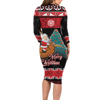 New Zealand Christmas Family Matching Long Sleeve Bodycon Dress and Hawaiian Shirt Funny Santa Riding Kiwi Meri Kirihimete LT05 - Polynesian Pride