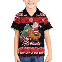 New Zealand Christmas Family Matching Long Sleeve Bodycon Dress and Hawaiian Shirt Funny Santa Riding Kiwi Meri Kirihimete LT05 Son's Shirt Black - Polynesian Pride