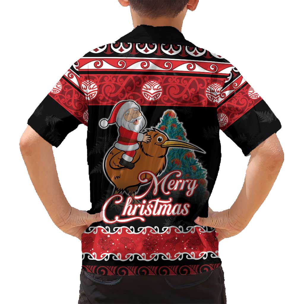 New Zealand Christmas Family Matching Tank Maxi Dress and Hawaiian Shirt Funny Santa Riding Kiwi Meri Kirihimete LT05 - Polynesian Pride