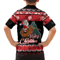 New Zealand Christmas Family Matching Tank Maxi Dress and Hawaiian Shirt Funny Santa Riding Kiwi Meri Kirihimete LT05 - Polynesian Pride