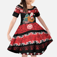 New Zealand Christmas Family Matching Tank Maxi Dress and Hawaiian Shirt Funny Santa Riding Kiwi Meri Kirihimete LT05 Daughter's Dress Black - Polynesian Pride