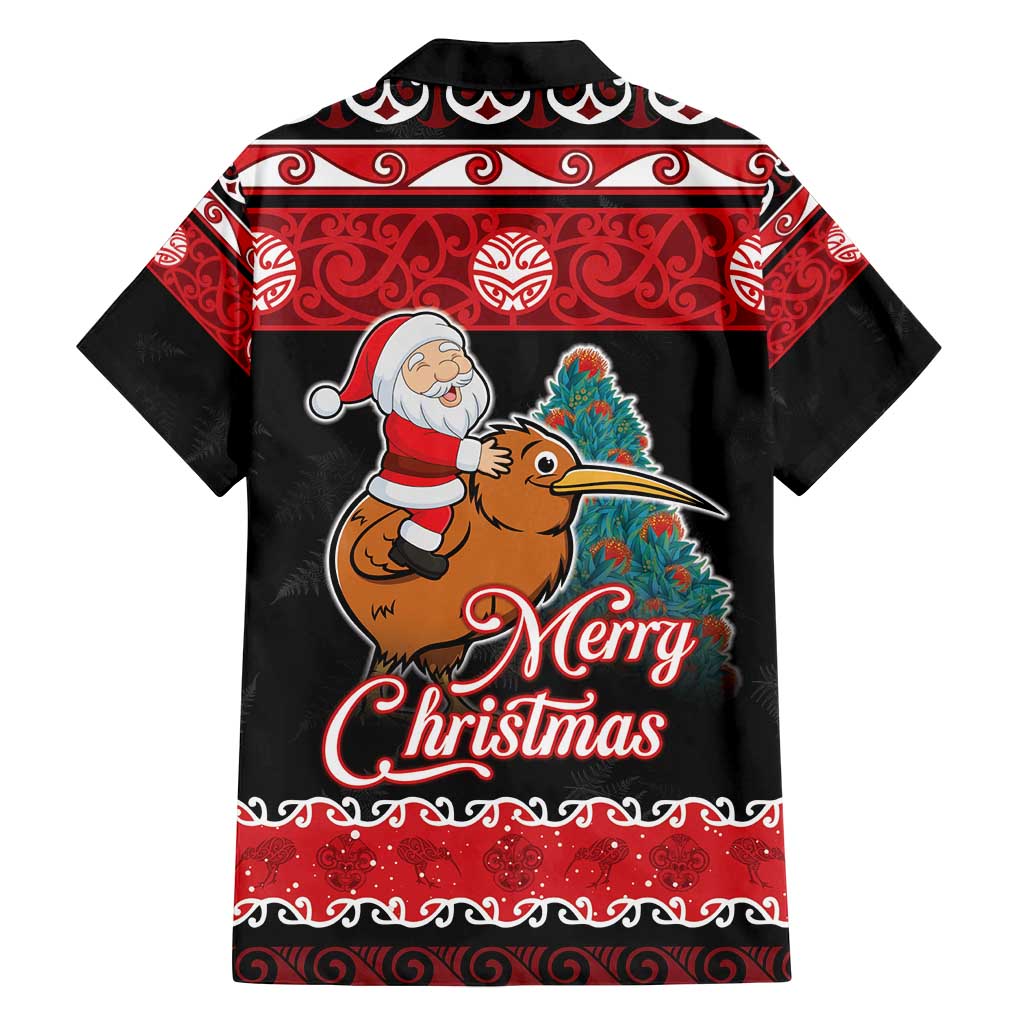 New Zealand Christmas Family Matching Tank Maxi Dress and Hawaiian Shirt Funny Santa Riding Kiwi Meri Kirihimete LT05 - Polynesian Pride