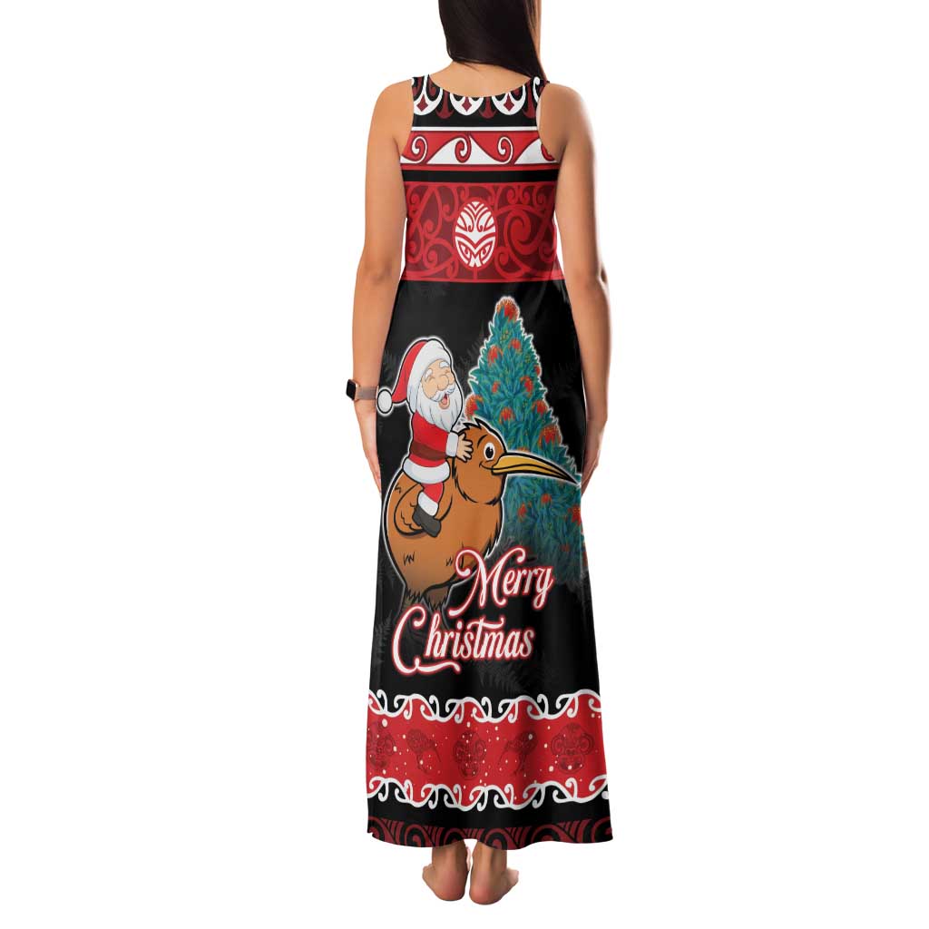 New Zealand Christmas Family Matching Tank Maxi Dress and Hawaiian Shirt Funny Santa Riding Kiwi Meri Kirihimete LT05 - Polynesian Pride