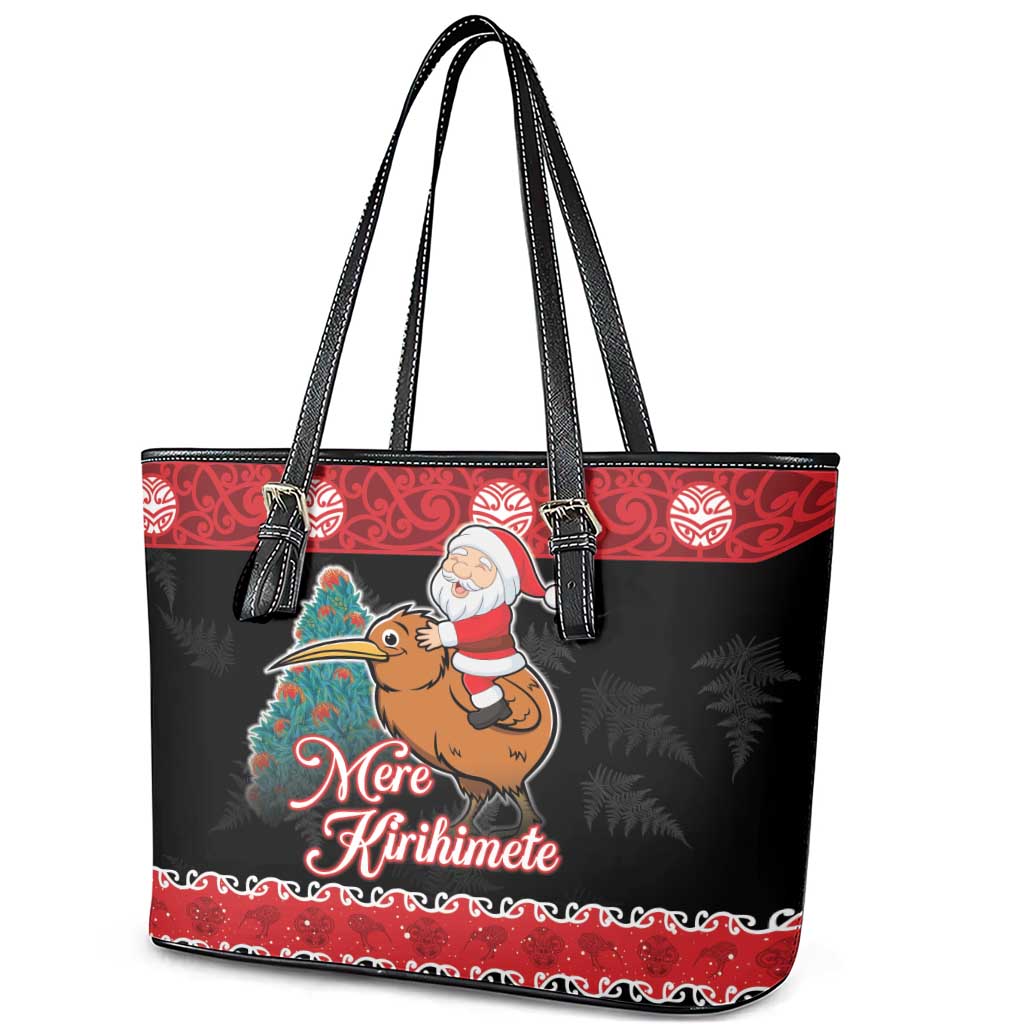 New Zealand Christmas Leather Tote Bag Funny Santa Riding Kiwi Meri Kirihimete