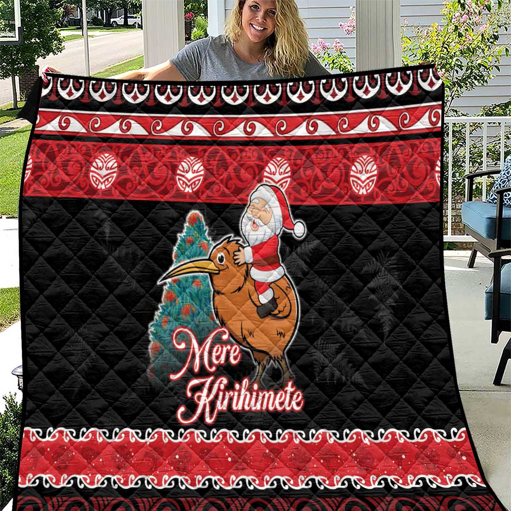 New Zealand Christmas Quilt Funny Santa Riding Kiwi Meri Kirihimete LT05 Black - Polynesian Pride
