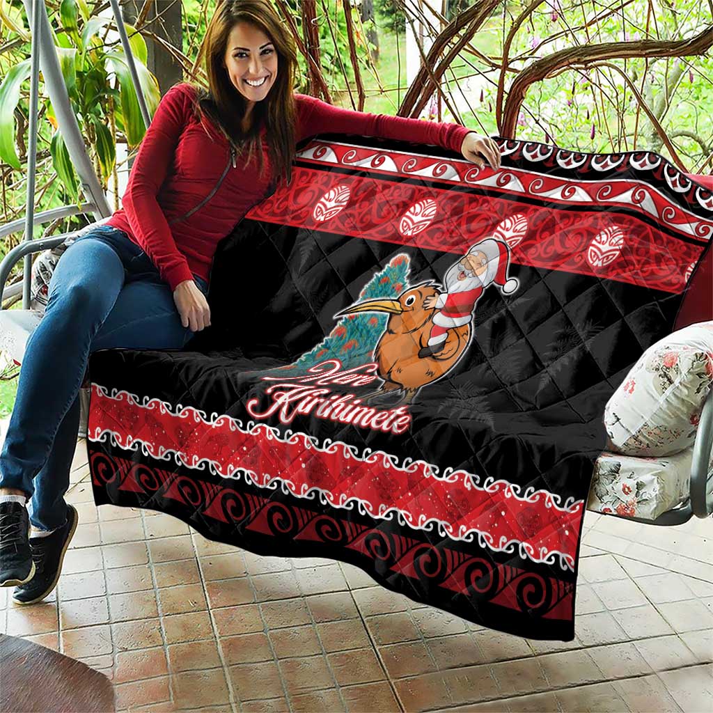 New Zealand Christmas Quilt Funny Santa Riding Kiwi Meri Kirihimete LT05 - Polynesian Pride