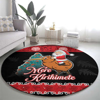 New Zealand Christmas Round Carpet Funny Santa Riding Kiwi Meri Kirihimete LT05 - Polynesian Pride