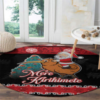 New Zealand Christmas Round Carpet Funny Santa Riding Kiwi Meri Kirihimete LT05 - Polynesian Pride