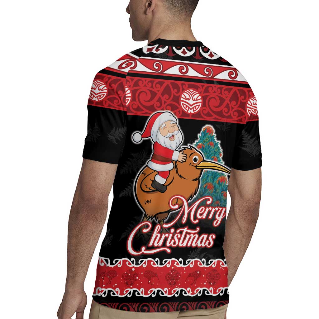 New Zealand Christmas Rugby Jersey Funny Santa Riding Kiwi Meri Kirihimete