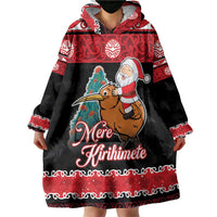 New Zealand Christmas Wearable Blanket Hoodie Funny Santa Riding Kiwi Meri Kirihimete