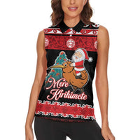 New Zealand Christmas Women Sleeveless Polo Shirt Funny Santa Riding Kiwi Meri Kirihimete LT05 - Polynesian Pride