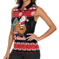New Zealand Christmas Women Sleeveless Polo Shirt Funny Santa Riding Kiwi Meri Kirihimete LT05 - Polynesian Pride
