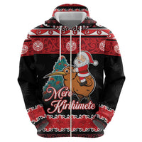 New Zealand Christmas Zip Hoodie Funny Santa Riding Kiwi Meri Kirihimete
