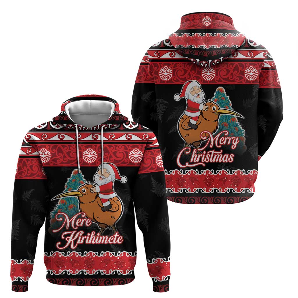 New Zealand Christmas Zip Hoodie Funny Santa Riding Kiwi Meri Kirihimete