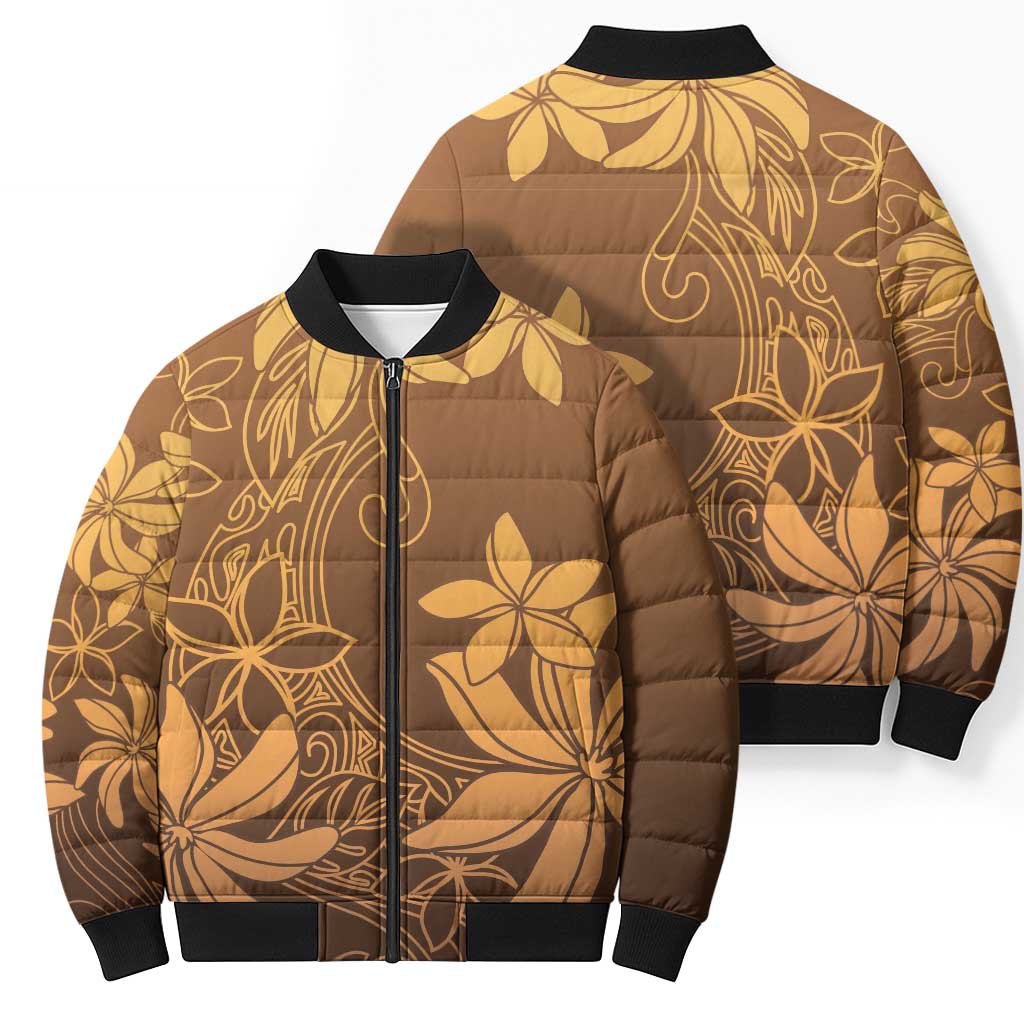 Tiare Tahiti Bomber Puffer Jacket Brown Polynesia Motifs - Polynesian Pride