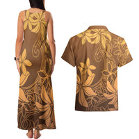 Tiare Tahiti Couples Matching Tank Maxi Dress and Hawaiian Shirt Brown Polynesia Motifs - Polynesian Pride