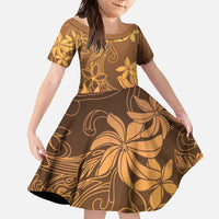 Tiare Tahiti Family Matching Off The Shoulder Long Sleeve Dress and Hawaiian Shirt Brown Polynesia Motifs - Polynesian Pride