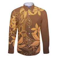 Tiare Tahiti Family Matching Off The Shoulder Long Sleeve Dress and Hawaiian Shirt Brown Polynesia Motifs - Polynesian Pride