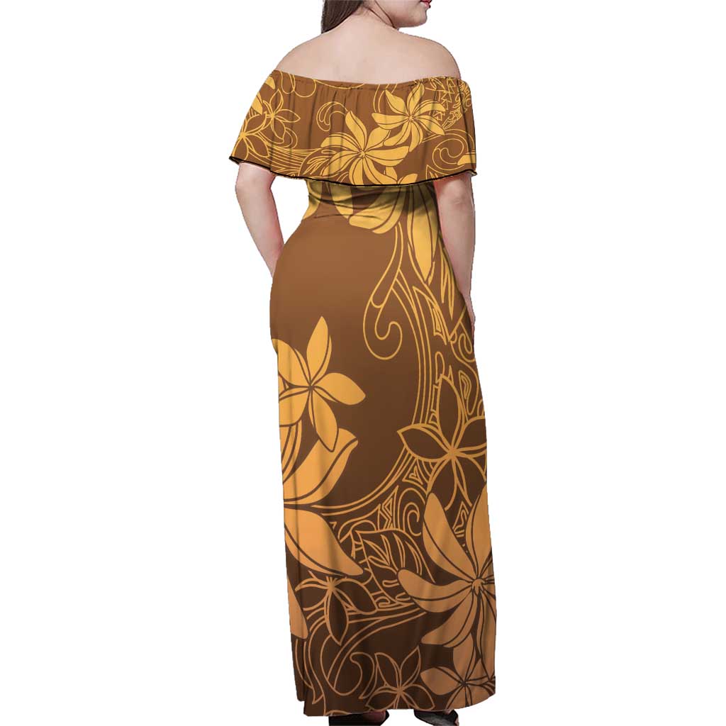 Tiare Tahiti Family Matching Off Shoulder Maxi Dress and Hawaiian Shirt Brown Polynesia Motifs - Polynesian Pride
