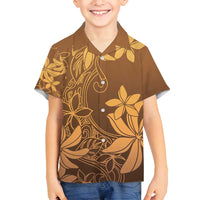 Tiare Tahiti Family Matching Off Shoulder Short Dress and Hawaiian Shirt Brown Polynesia Motifs - Polynesian Pride