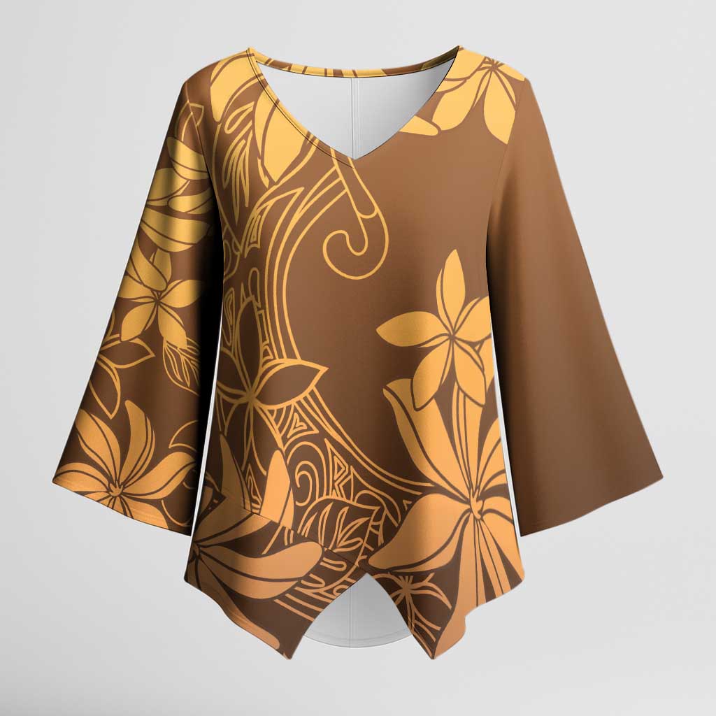 Tiare Tahiti Kimono Sleeve Blouse Brown Polynesia Motifs - Polynesian Pride