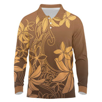 Tiare Tahiti Long Sleeve Polo Shirt Brown Polynesia Motifs - Polynesian Pride