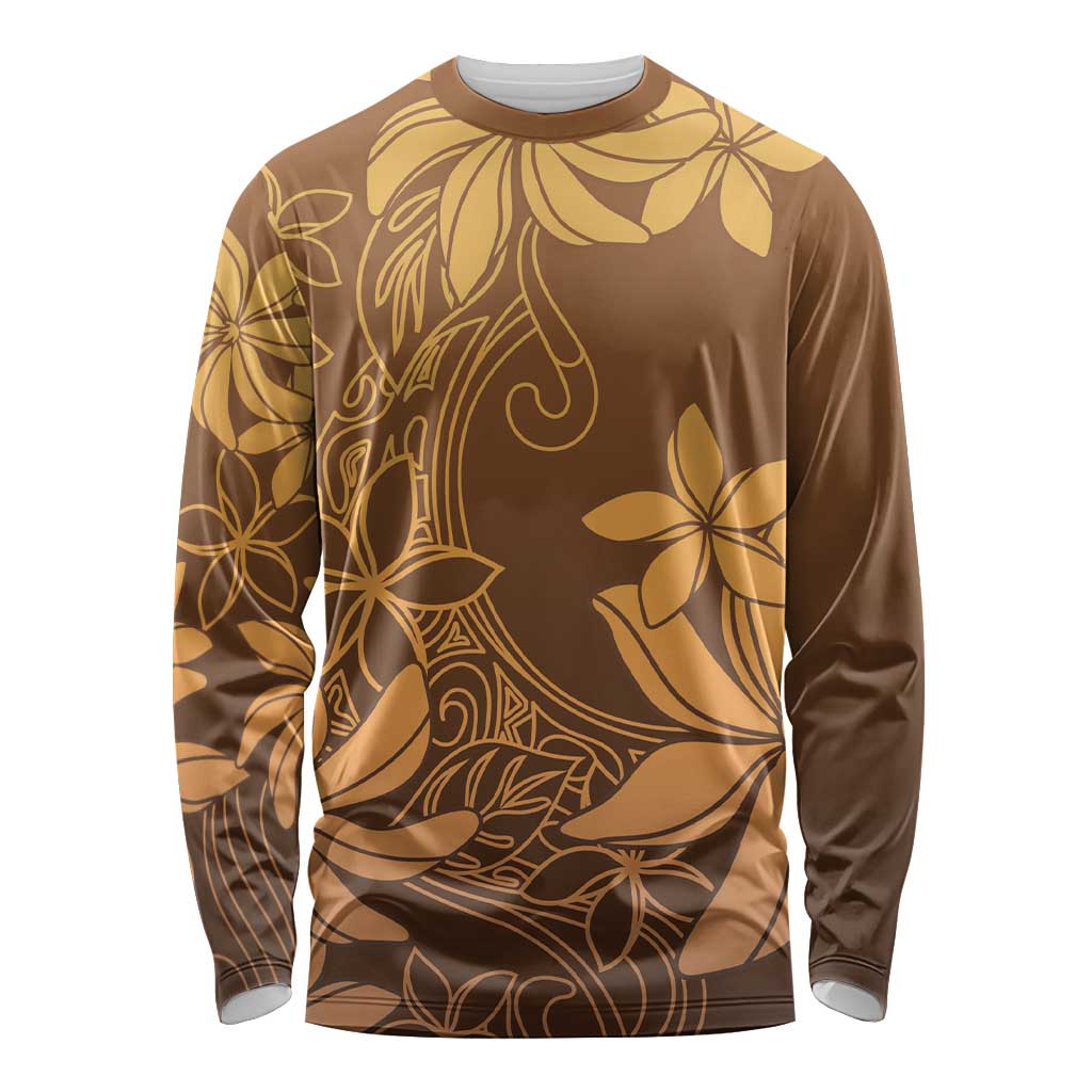 Tiare Tahiti Long Sleeve Shirt Brown Polynesia Motifs - Polynesian Pride
