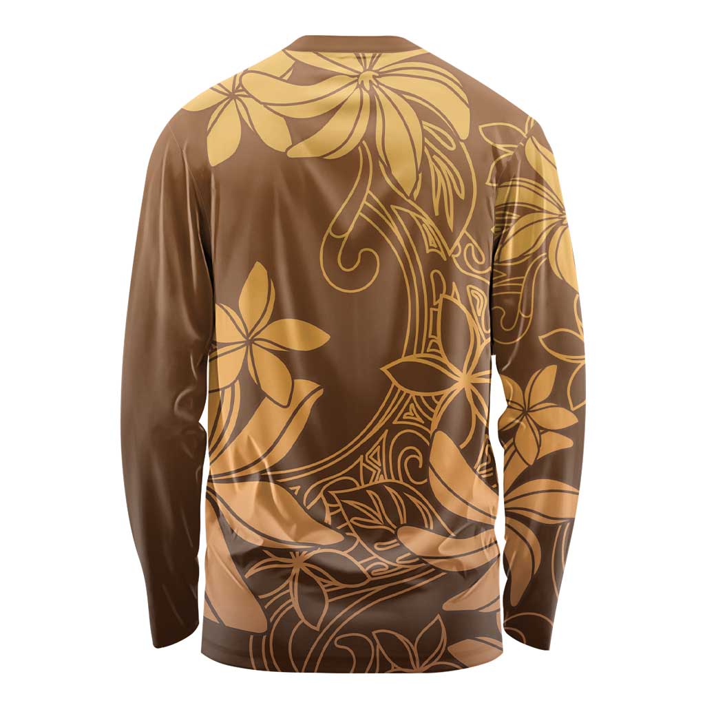 Tiare Tahiti Long Sleeve Shirt Brown Polynesia Motifs - Polynesian Pride