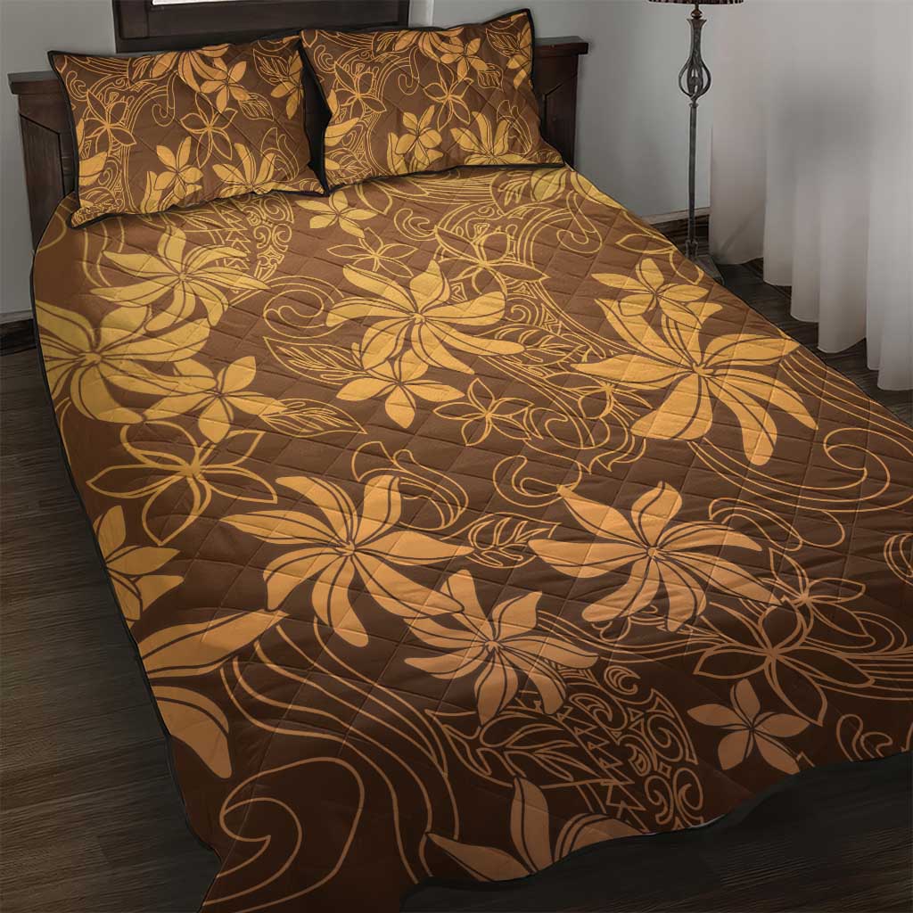 Tiare Tahiti Quilt Bed Set Brown Polynesia Motifs - Polynesian Pride