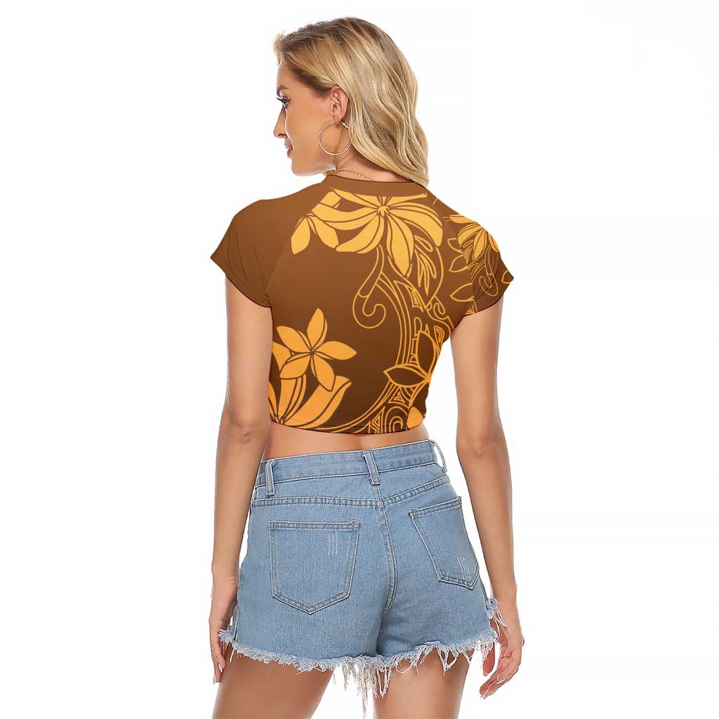 Tiare Tahiti Raglan Cropped T Shirt Brown Polynesia Motifs - Polynesian Pride