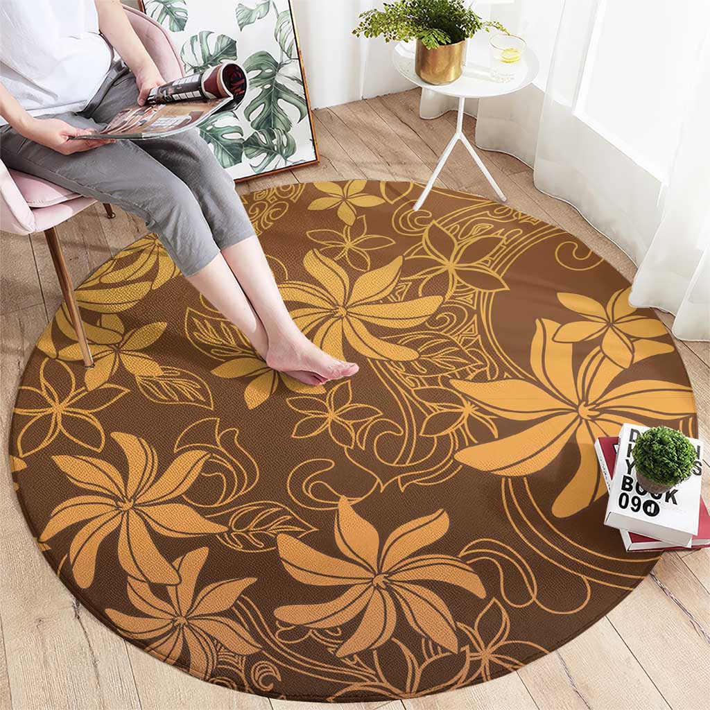 Tiare Tahiti Round Carpet Brown Polynesia Motifs - Polynesian Pride