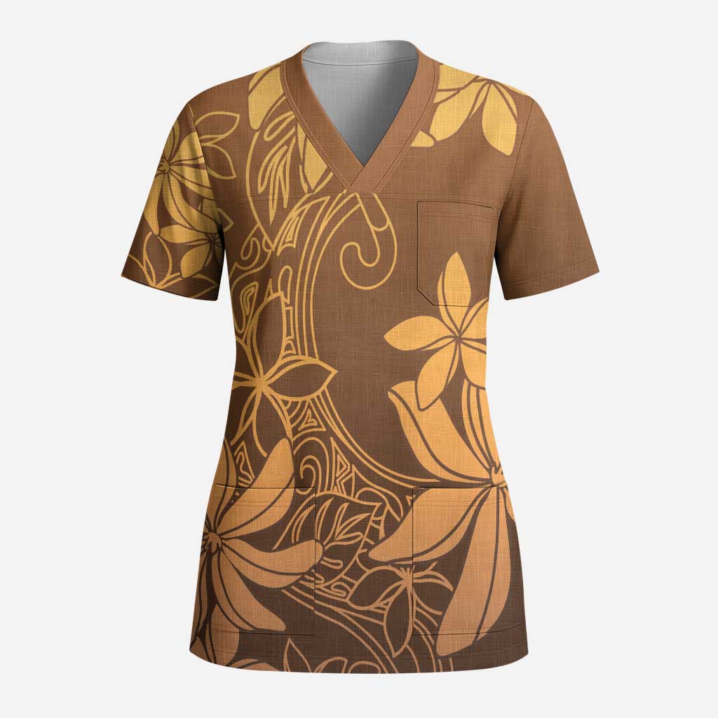 Tiare Tahiti Scrub Top Brown Polynesia Motifs - Polynesian Pride