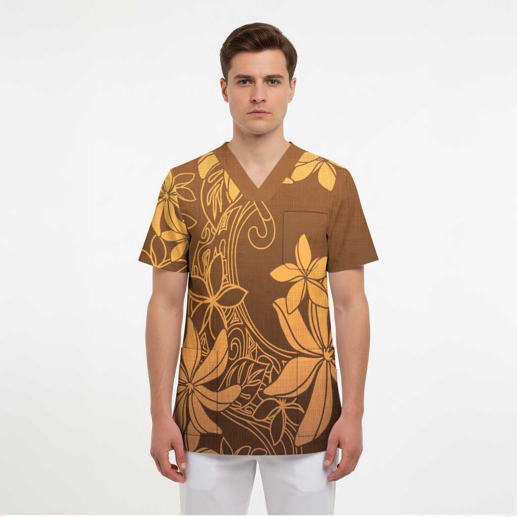 Tiare Tahiti Scrub Top Brown Polynesia Motifs - Polynesian Pride