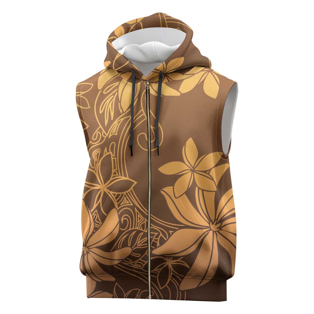 Tiare Tahiti Sleeveless Zip Hoodie Brown Polynesia Motifs - Polynesian Pride