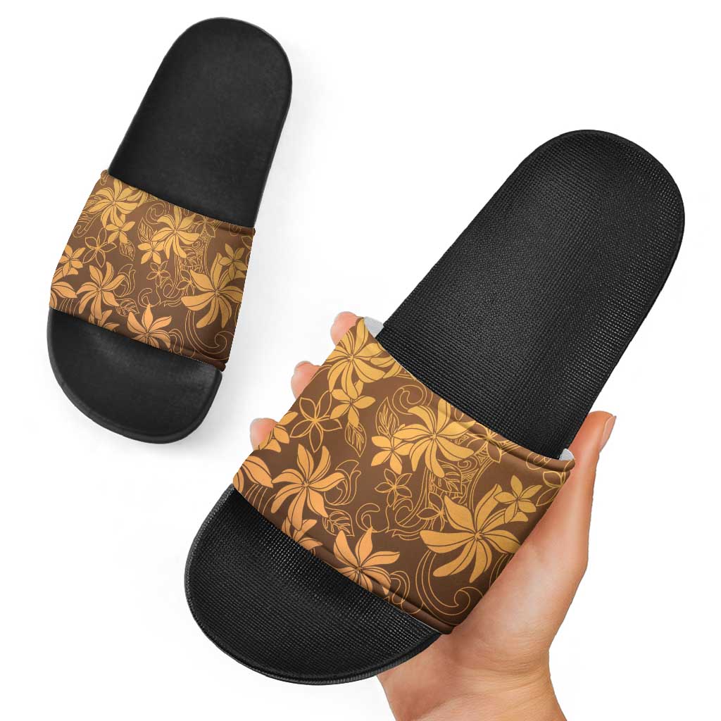 Tiare Tahiti Slide Sandals Brown Polynesia Motifs - Polynesian Pride