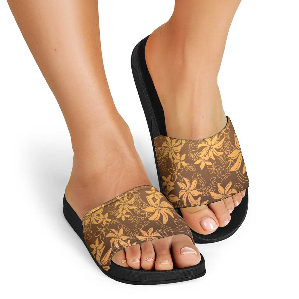 Tiare Tahiti Slide Sandals Brown Polynesia Motifs - Polynesian Pride