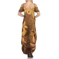 Tiare Tahiti Summer Maxi Dress Brown Polynesia Motifs - Polynesian Pride