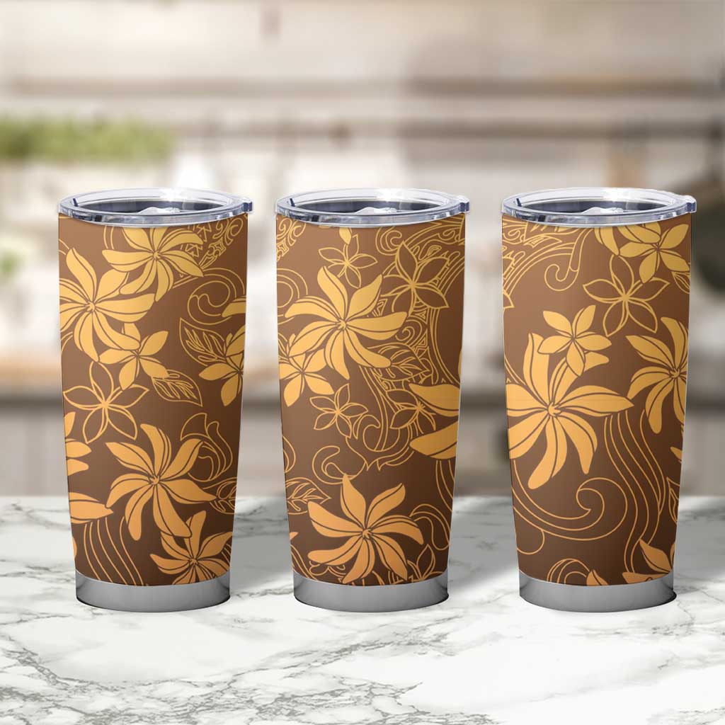 Tiare Tahiti Tumbler Cup Brown Polynesia Motifs - Polynesian Pride