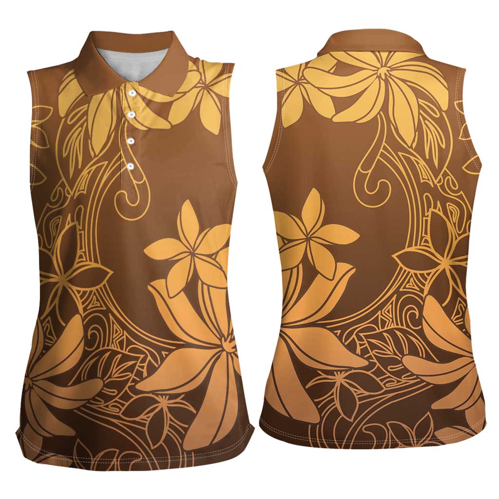 Tiare Tahiti Women Sleeveless Polo Shirt Brown Polynesia Motifs - Polynesian Pride