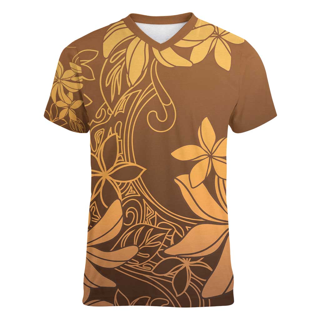 Tiare Tahiti Women V-Neck T-Shirt Brown Polynesia Motifs - Polynesian Pride