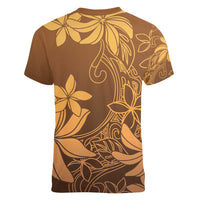 Tiare Tahiti Women V-Neck T-Shirt Brown Polynesia Motifs - Polynesian Pride